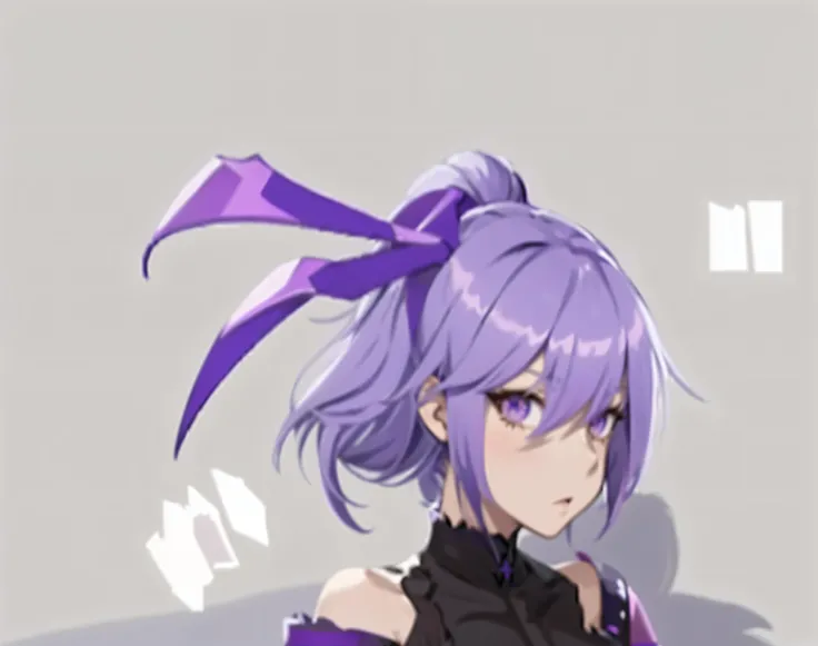 anime girl with purple hair and purple bow in black dress, ayaka genshin impact, anime moe artstyle, keqing from genshin impact, ayaka game genshin impact, hajime yatate, zhongli from genshin impact, anime character, portrait knights of zodiac girl, detail...