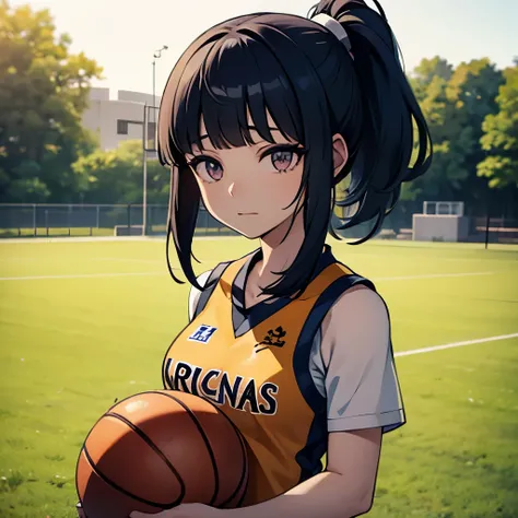 1 girl、(basketball court)、depth of bounds written、the focus is clear.、sun rays、good composition、(bokeh:1.2) 1 girl、solo、(whole b...