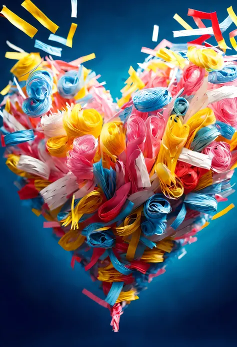 Colorful scraps of paper are flying in the air like a heart,Flying like a vortex