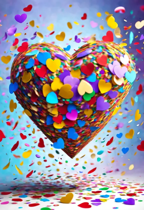 Colorful confetti flying in the air like hearts,