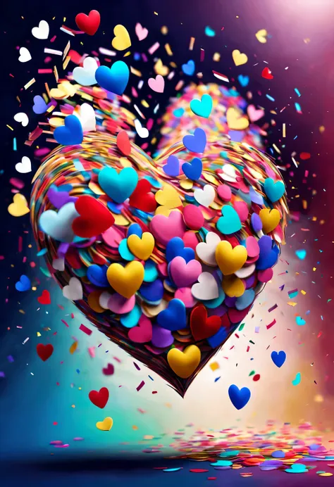 Colorful confetti flying in the air like hearts,