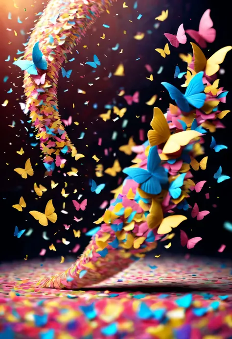 Colorful confetti flying in the air like butterflies,