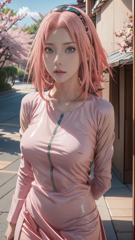 anime girl with pink hair and pink dress posing for a picture, haruno sakura, sakura haruno, seductive anime girl, cushart krenz key art feminine, sakura haruno in slug sage mode, beautiful alluring anime woman, sakura kinomoto, smooth anime cg art, made w...