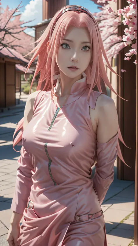 anime girl with pink hair and pink dress posing for a picture, haruno sakura, sakura haruno, seductive anime girl, cushart krenz key art feminine, sakura haruno in slug sage mode, beautiful alluring anime woman, sakura kinomoto, smooth anime cg art, made w...