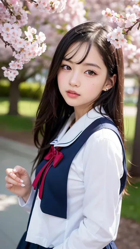 (1young girl), Amazing face and eyes, (amazingly beautiful girl), (Best Quality:1.4), (Ultra-detailed), (extremely detailed CG unified 8k wallpaper), Highly detailed, High-definition raw color photos, Professional Photography, sailor uniform, school unifor...