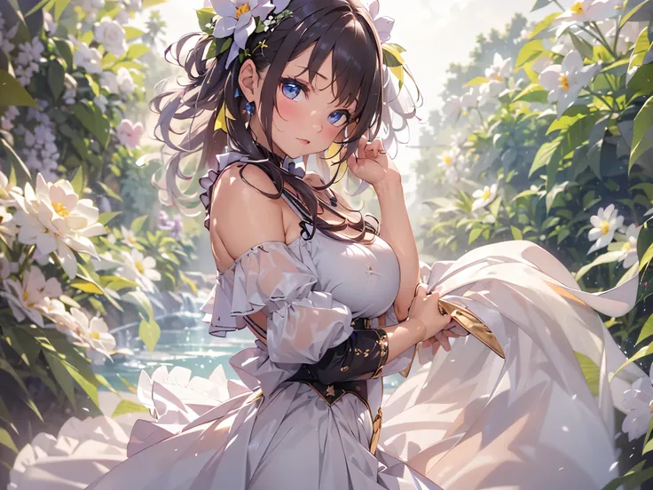NSFW,((masterpiece)),(((highest quality))),((super detailed)),((((realistic)))),((messy hair)),((frills)),(1 girl),(alone),sex from behind, (((butt focus))),,lipstick,dynamic angle,big top sleeves,floating,Beautiful detail sky,Onbeautiful detailsfor water,...