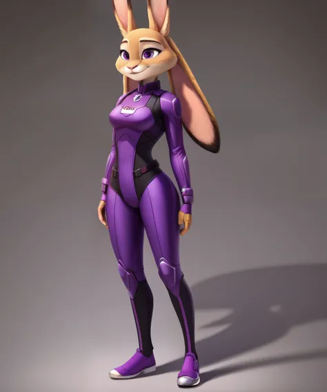 Cassie Lang as an rabbit, purple Antman supersuit, Zootopia style, full body view