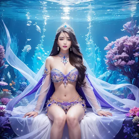 (highest quality、table top、8K、best image quality、hyper realism)、(The most extravagant and luxurious finest mermaid goddess:1.2)、(The most extravagant and gorgeous mermaid princess:1.2)、(The most realistic shining perfect mermaid tail and scales:1.2)、(The m...