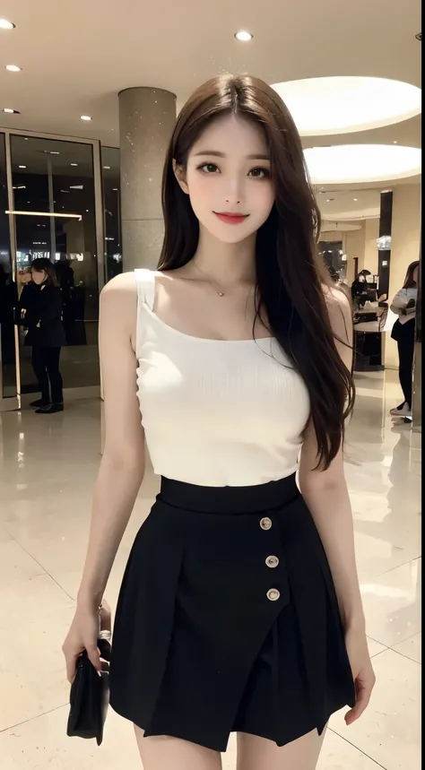 A girl about 41 years old，Simple，extremely beautiful and exquisite，(Light makeup)，black hair，sweet smile，Delicate, beautiful and fair skin，Realistic and realistic，Exquisite and complete facial features，Detailed depiction of face，high nose bridge，red lips，b...