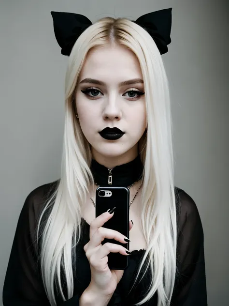 there is a woman taking a selfie with her cell phone, cruel blonde goth girl, 🤤 retrato da , pale goth beauty, Ulzzang, 2 Modelo feminina de 4 anos, goth girl aesthetic, 18 anos, Modelo do Instagram, norvegian girl, Beautiful blonde girl, 1 7 - year - old ...