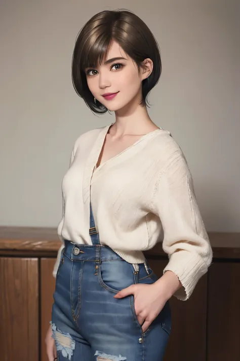 150
(20 year old woman,jeans), (Super realistic), (high resolution), ((beautiful hairstyle 46)), ((short hair:1.46)), (gentle smile), (brest:1.1), (lipstick)
