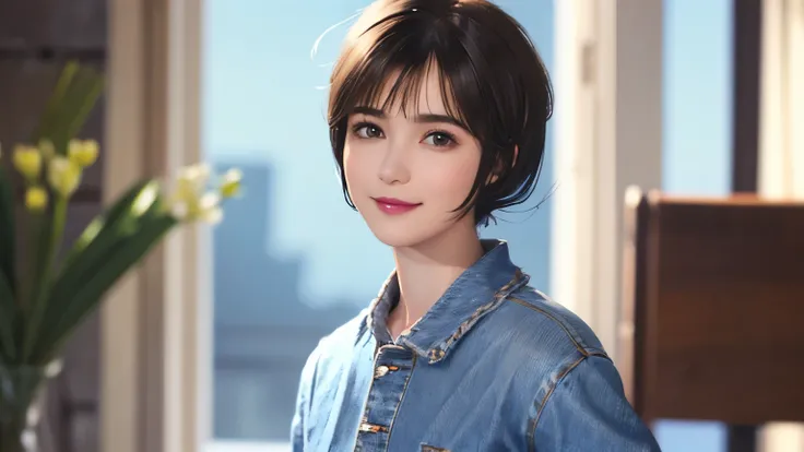 150
(20 year old woman,jeans), (Super realistic), (high resolution), ((beautiful hairstyle 46)), ((short hair:1.46)), (gentle smile), (brest:1.1), (lipstick)
