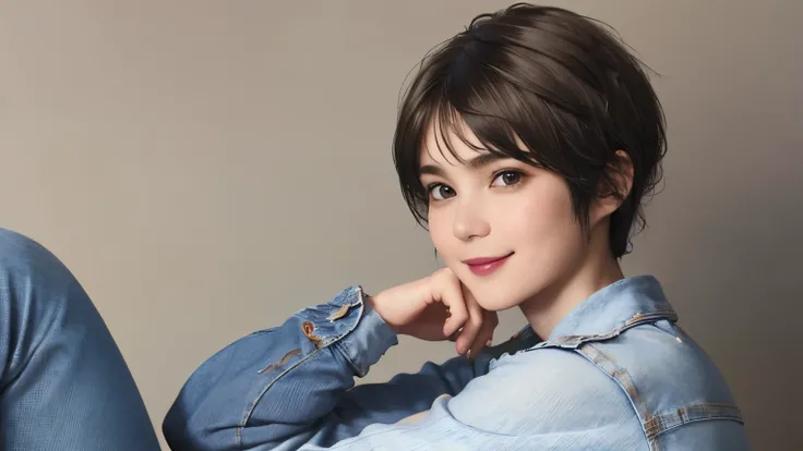 150
(20 year old woman,jeans), (Super realistic), (high resolution), ((beautiful hairstyle 46)), ((short hair:1.46)), (gentle smile), (brest:1.1), (lipstick)
