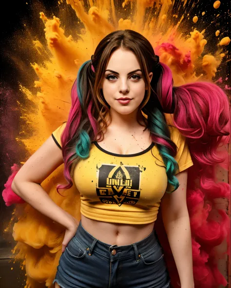 ((elizabeth gillies, camiseta molhada, bigfaketits, mamilos excitados)),master part,best quality,intrincado,aesthetic,rosto deta...