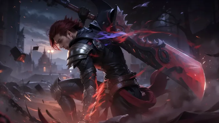 A man with red hair, A man wearing demon costume ninja armor, Ultra Realistic, Ultra Detailing, Ultra Hd, Hyper Realistic, 8k di 4k ultra hd.