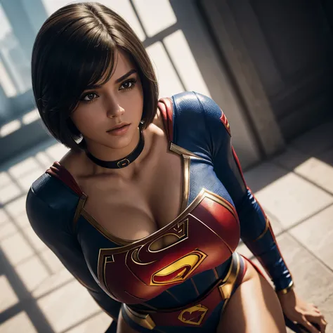 Isabel Merced as supergirl, no cape, choker, bob_cut hair, slim photo model, (big breasts:1.3), Real Life, full bodyshot, Ultra Realistic, Photorealism, Photography, 8K UHD, Photo, HDR, Complex and Elegant, Highly Detailed, Sharp Focus, Stunning, Beautiful...