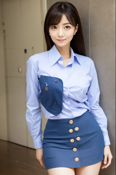 A skinny Japanese lady,  40 years old, Big bright eyes, detailed eyes, cute face, detailed face, Cool feeling, (pencil skirt, button-up shirt, classic pumps), small breasts, very thin waist, 