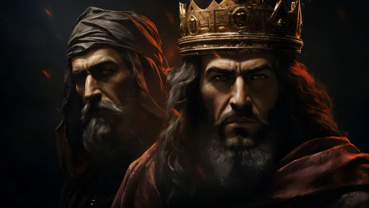 arafed image of two men with a crown on their head, crusader kings 3, medieval old king, battle of kings, by Darek Zabrocki, age of empires ii, sylvain sarrailh and igor morski, crusader kings, age of empires 2, europa universalis iv, by Bertalan Karlovszk...