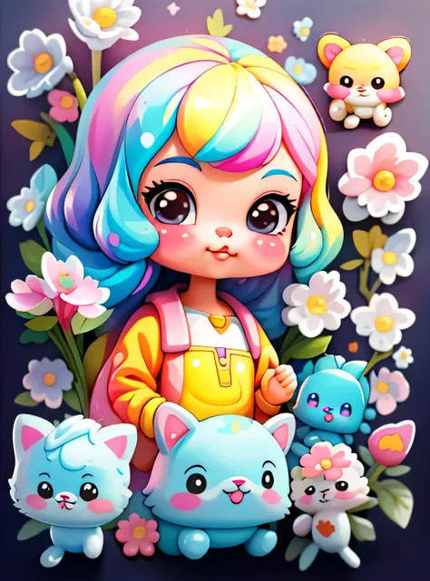 uma girafa de  dos desenhos animados , Muitas bolhas, Flores, menino negro super fofo e descolado, arte digital detalhada fofa, Retrato de uma Lisa Frank, arte digital fofa, estilo de arte dos desenhos animados, estilo de arte dos desenhos animados, colorf...