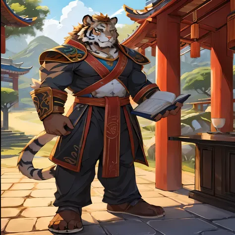 A man wearing Hanfu、Close-up of white tiger holding book, high resolution committee, tabasi monk, Inspired by Li Kan, portrait,  official character art, Official character illustrations, Inspired by Huang Shen,  Onmyoji Detailed Art, Inspired by Huang Ding