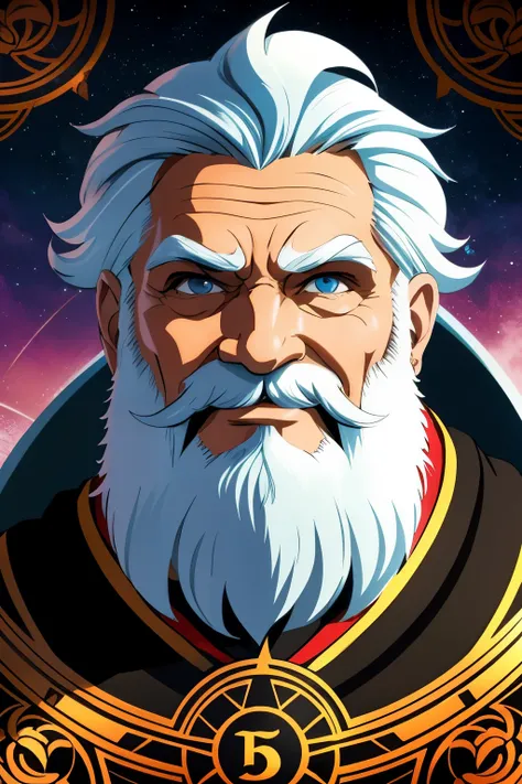 A captivating avatar of an ageless prophet, adorned with cascading white hair and a voluminous beard, presented in a lively cartoon style. The intricate details of the prophets face - wrinkled yet wise, kindly eyes, and a serene smile - leap out from the b...