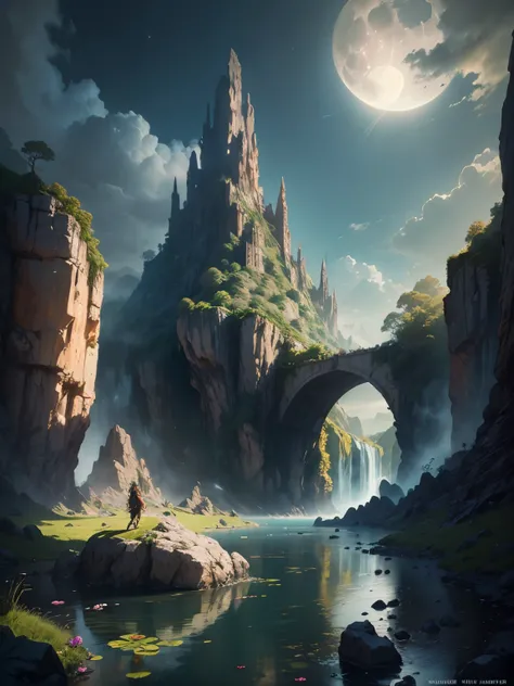 there is a large waterfall in the middle of a mountain, ancient city, epic matte painting of an island, the lost city of atlantis, an aztec city in a island lake, ancient city landscape, lost city of atlantis, marc simonetti. intricate, beautiful concept a...