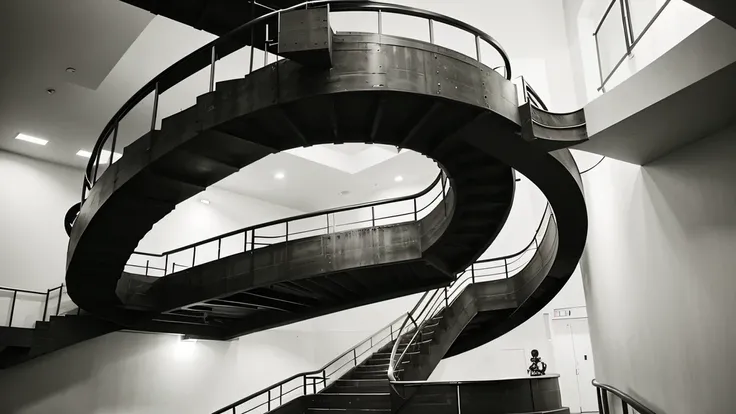 An abstract staircase. spiraling upward, symbolizing the continuous journey of learning and improvement.