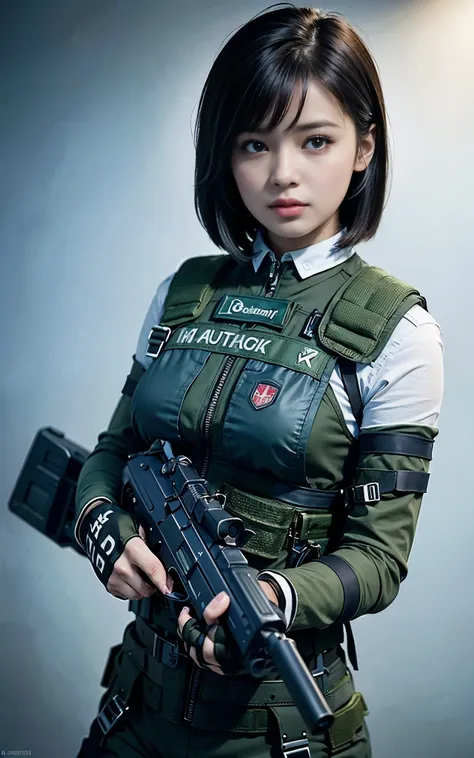 ((best quality, 8k, masterpiece: 1.3)), ((best quality)), photorealistic, photorealism, 1girl aiming with an ak-47 assault rifle...