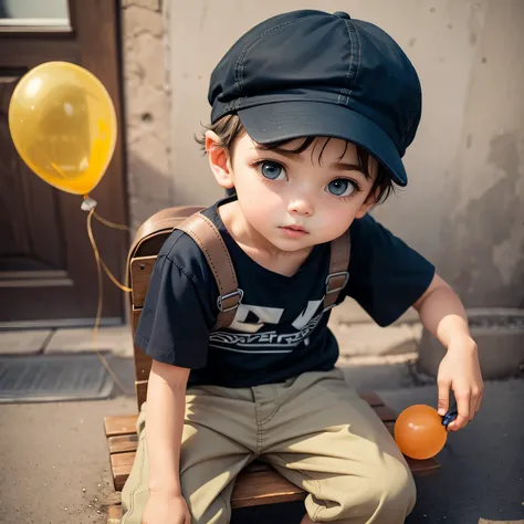 Cute little boy ，with hat，Sit on a balloon，