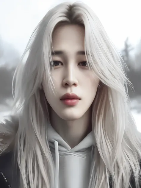 um close de um homem com longos cabelos loiros e um moletom com capuz, kpop idol portrait, obras de arte no estilo de guweiz, Retrato de Jossi do Blackpink, # 1 pintura digital de todos os tempos, #1 pintura digital de todos os tempos, inspirado em jeonseo...