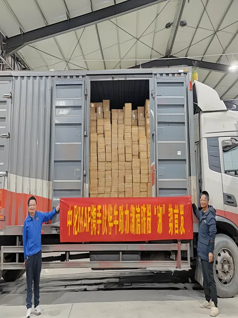 Two men stand next to a truck filled with hay, from China, gujian, ruanjia, Guangjian, nanquan, available images, zhuoxin ye, special, jinyiwei, viral image, Li Zixin, hou China, Guangjian huang, An icon that contains a, xiang duan, extremely high quality,...