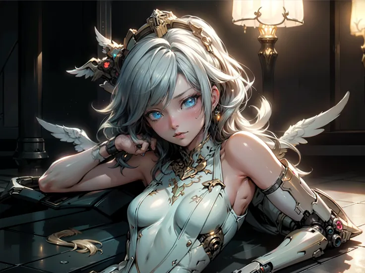 high quality, masterpiece, high resolution, (photorealistic: 1.4),
two Steampunk Cyborg Angel、((dynamic poses)), large wings made of metal、White porcelain body、Transparent acrylic cover、white hair、glowing skin、((super realistic details))、globalillumination...