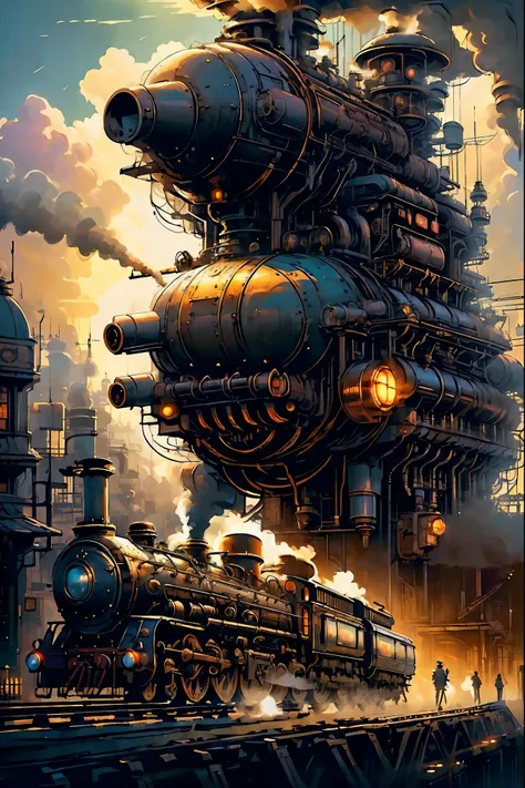 (masterpiece,top quality,best quality,official art,beautiful and beautiful:1.2),steampunk, victorian mechanical world,steam trai...