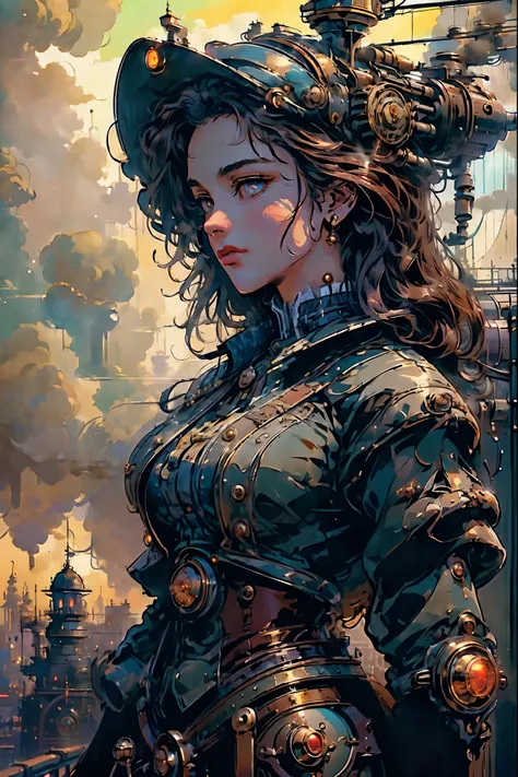 (masterpiece,top quality,best quality,official art,beautiful and beautiful:1.2),steampunk, victorian mechanical world,steam trai...