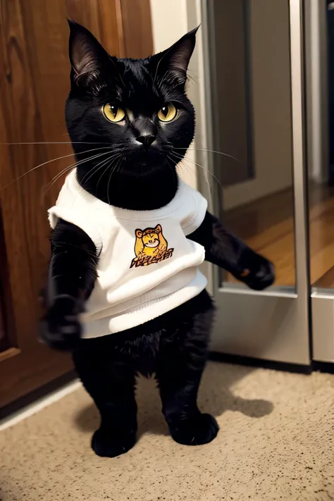 black garfield cat，wear clothes，permanent