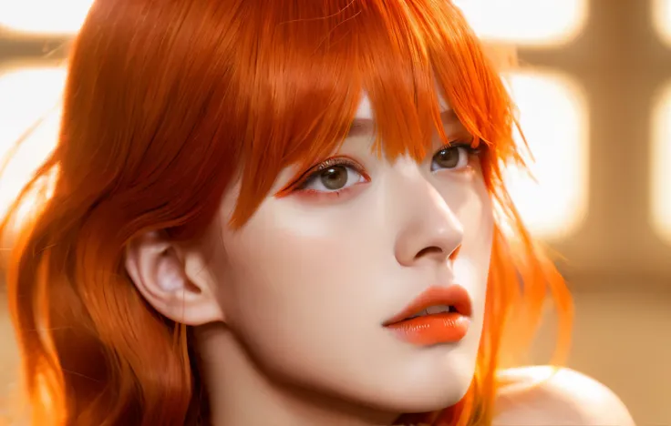 best quality, masterpiece, (photorealistic:1.4), 1man, raw, ultra hd, dramatical light, glowing skin, red hair color, long hair, orange eyes coor, natural makeup,