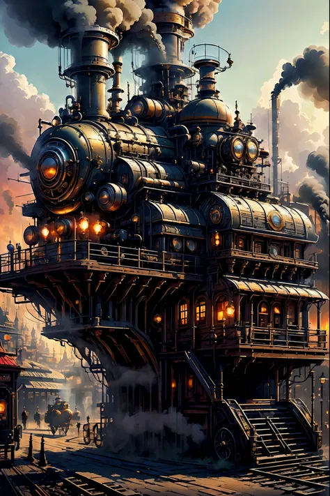 (masterpiece,top quality,best quality,official art,beautiful and beautiful:1.2),steampunk, victorian mechanical world,steam trai...