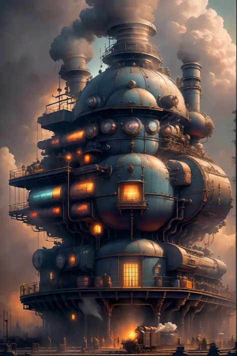 unique world where vaporwave aesthetics blend seamlessly with retrofuturism, wondrous canvas of a victorian mechanical era, stea...