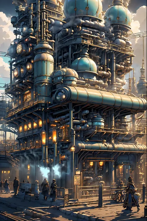 unique world where vaporwave aesthetics blend seamlessly with retrofuturism, wondrous canvas of a victorian mechanical era, stea...