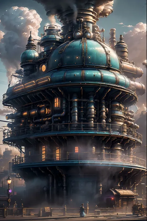 unique world where vaporwave aesthetics blend seamlessly with retrofuturism, wondrous canvas of a victorian mechanical era, stea...