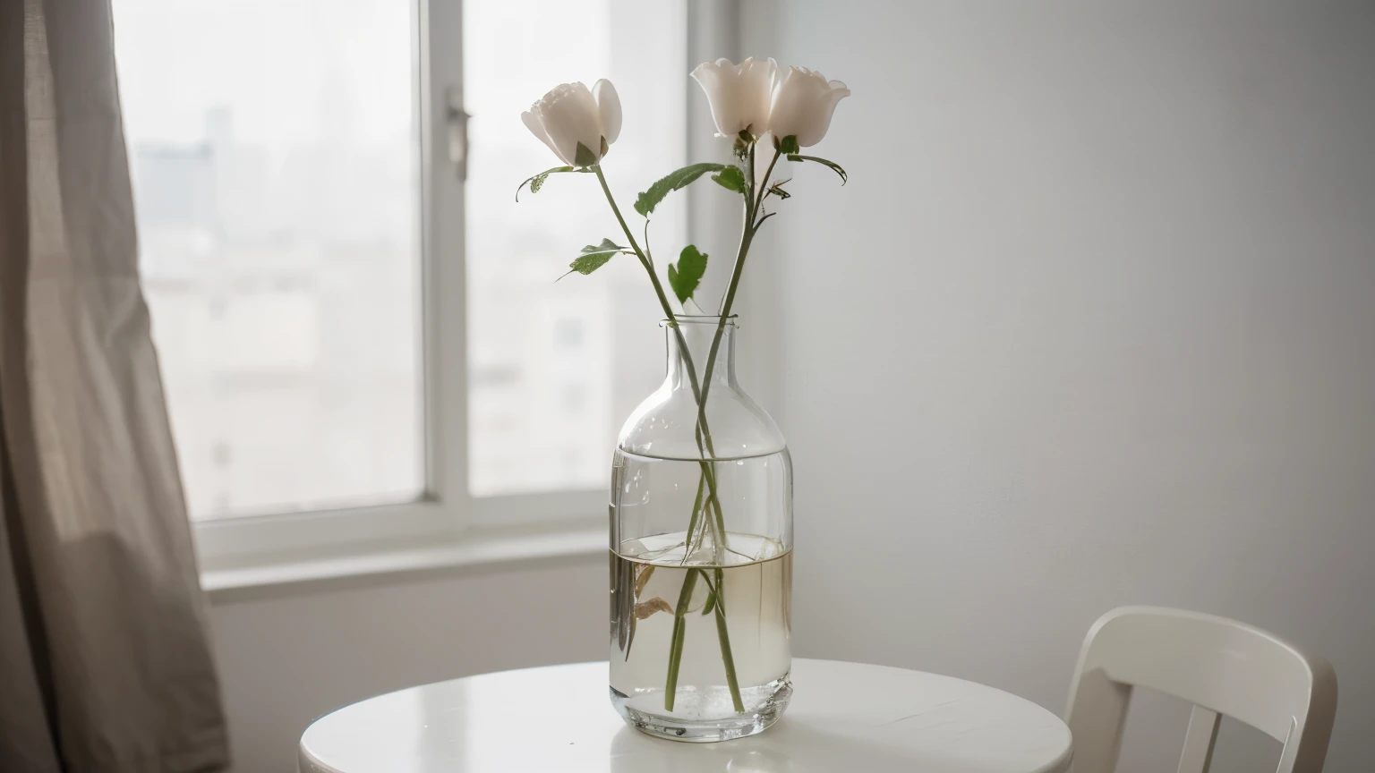 hyper ultra realistic photographs full body of Envision a single, pristine cotton flower stem gracefully extending from a sleek glass vase. The vase stands against a stark white background, creating a minimalist composition that exudes timeless elegance.
 ...