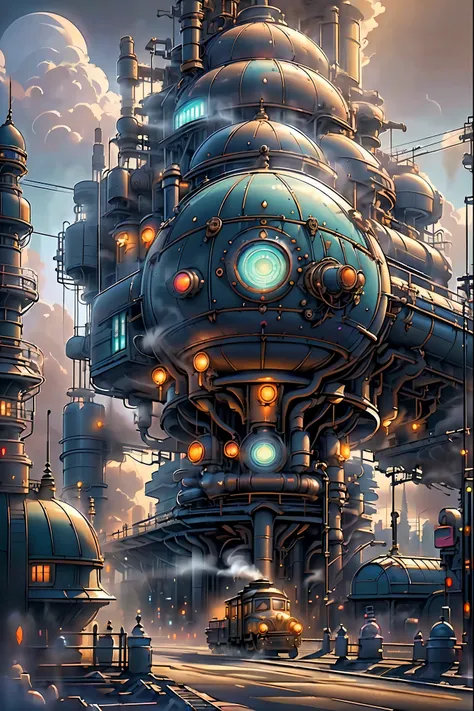 unique world where vaporwave aesthetics blend seamlessly with retrofuturism, wondrous canvas of a victorian mechanical era, stea...