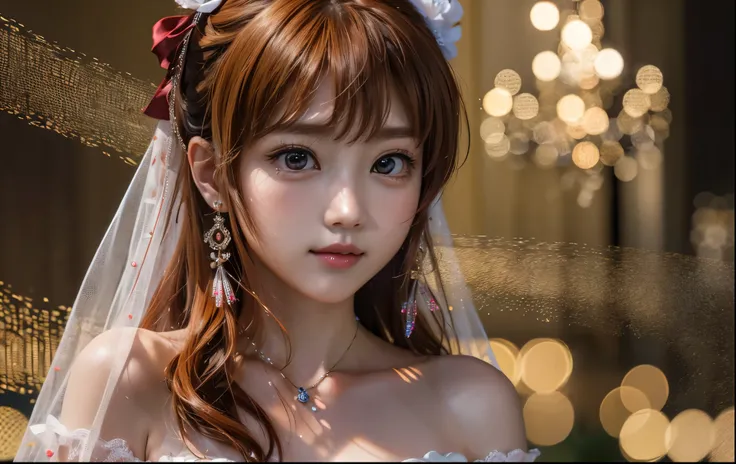 highest quality、RAW photo、professional lighting、best image quality、masterpiece、Live-action depiction、The background is of the best quality、背景はprofessional lightingです、Big eyes、Kasumi Arimura、reproduction of a real person、Wedding dress、