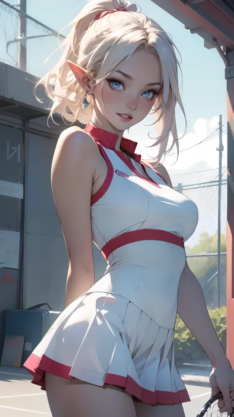 ((masterpiece)), (top quality), (best quality),Cinematic lighting, (detailed line art), absurdres, (best composition), (high-resolution),
BREAK,
Abstract oil painting, thick strokes, bright white background, tennis court, elf girl, tennis dress, tennis sk...