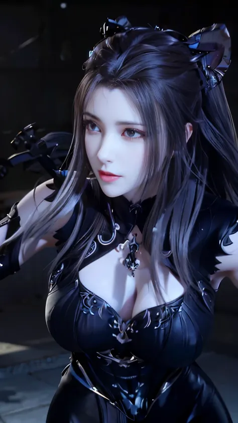 Close-up of woman with cat ears wearing black dress, 8k high quality detailed art, 3D rendered character art 8 K, 4K detail fantasy, Game CG, artistic germ; 3d unreal engine, Smooth anime CG art, wearing shining breastplate, Super detailed fantasy characte...