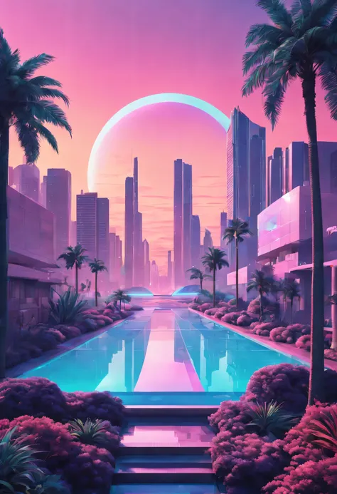 vaporwave aesthetics, psychedelic atmosphere, retro charm, dream nature, the splendor of art deco, synthwave palette, soft neon ...