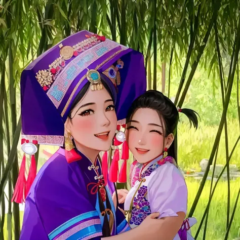 There is a woman and a smile together, Wear authentic clothing, traditional Chinese, traditional clothing, traditional cut suit, Inspired by Fu Miao, 穿着traditional clothing, inspired by algae, Tomorrow Tran Brothers, Inspired by Luo Mu, inspired by Cui Bai...