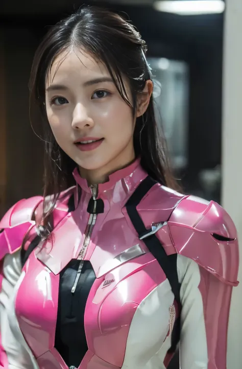 pink power range lemele、realistic, shiny dark pink and white suit、power rangers bodysuit、professional photos、don&#39;t expose yo...