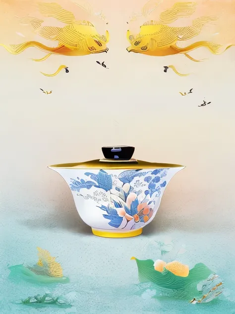 There is a white bowl，It has a floral pattern on it, Undercover cup, Inspired by Yun Shouping, by An Zhengwen, author：Easy in the crown, style of guo hua, by Liao Chi-chun, pot, CHEN Chun, Wen Boren, Chinese Ghost Festival, author：Fu Miao