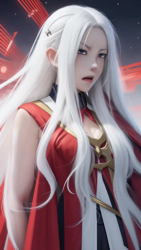 anime, a woman with long white hair and a red cape, white haired deity, detailed digital anime art, edelgard fire emblem, clean detailed anime art, detailed anime character art, detailed anime art, edelgard from fire emblem, detailed anime artwork, anime f...